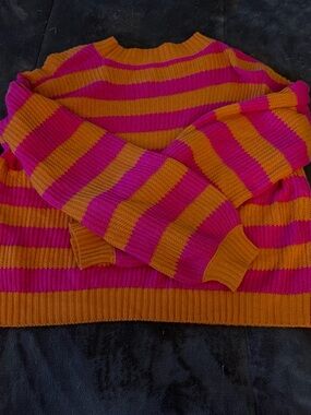 SHEIN Striped Crewneck Sweater in Hot Pink and Orange